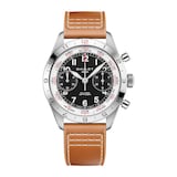 Gallet Flying Officer Chronograph Automatic 40mm Unisex Watch Black Dial Leather