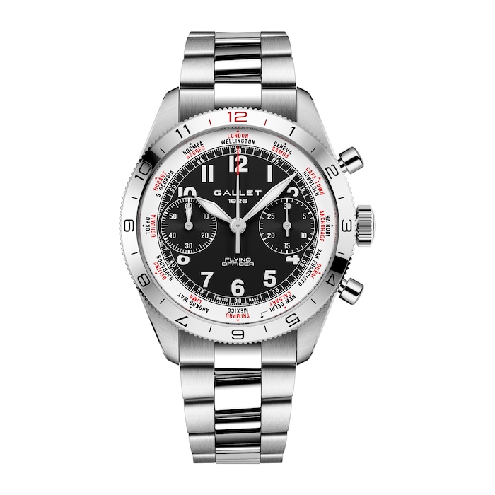 Gallet Flying Officer Chronograph Automatic 40mm Unisex Watch Black Dial