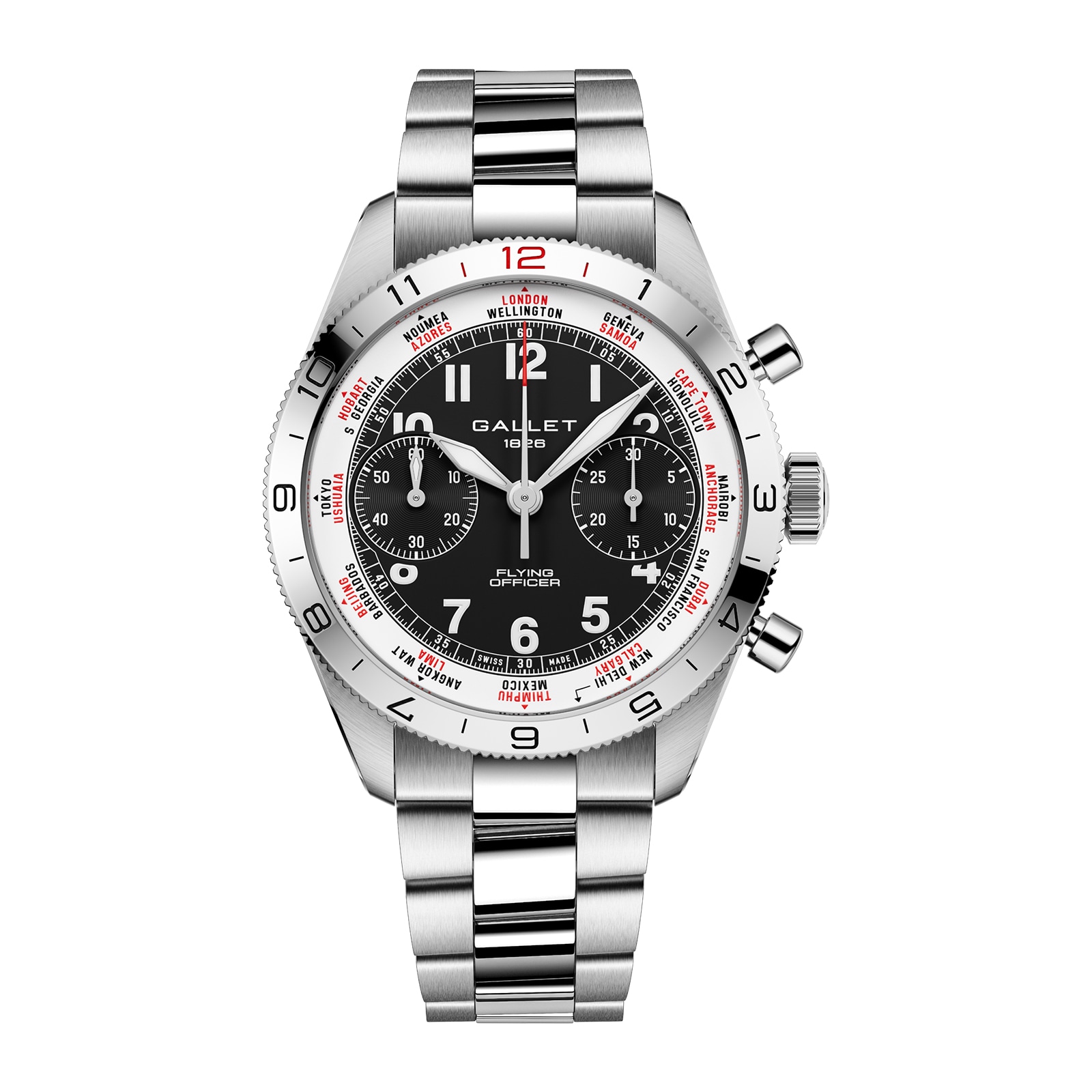 Gallet Flying Officer Chronograph Automatic 40mm Unisex Watch Black Dial