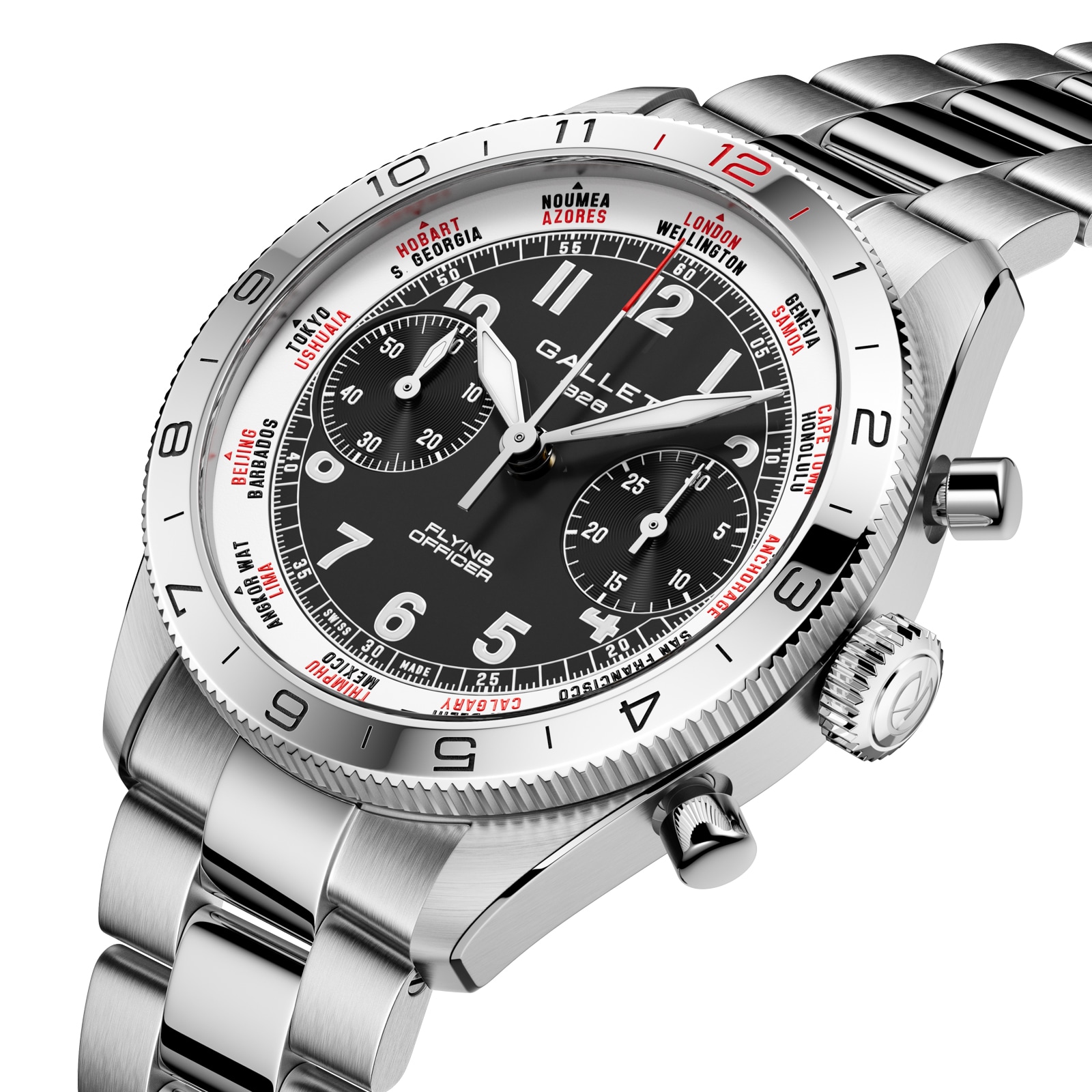 Gallet Flying Officer Chronograph Automatic 40mm Unisex Watch Black Dial