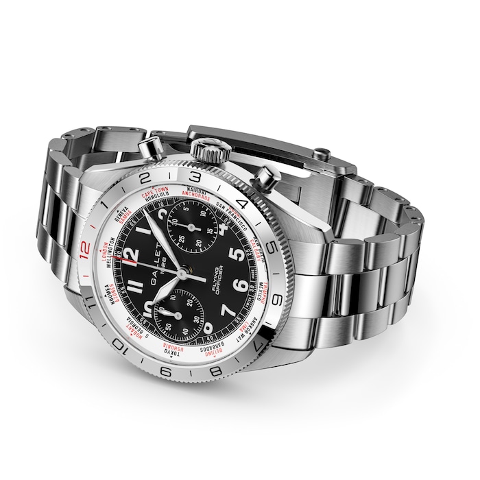 Gallet Flying Officer Chronograph Automatic 40mm Unisex Watch Black Dial