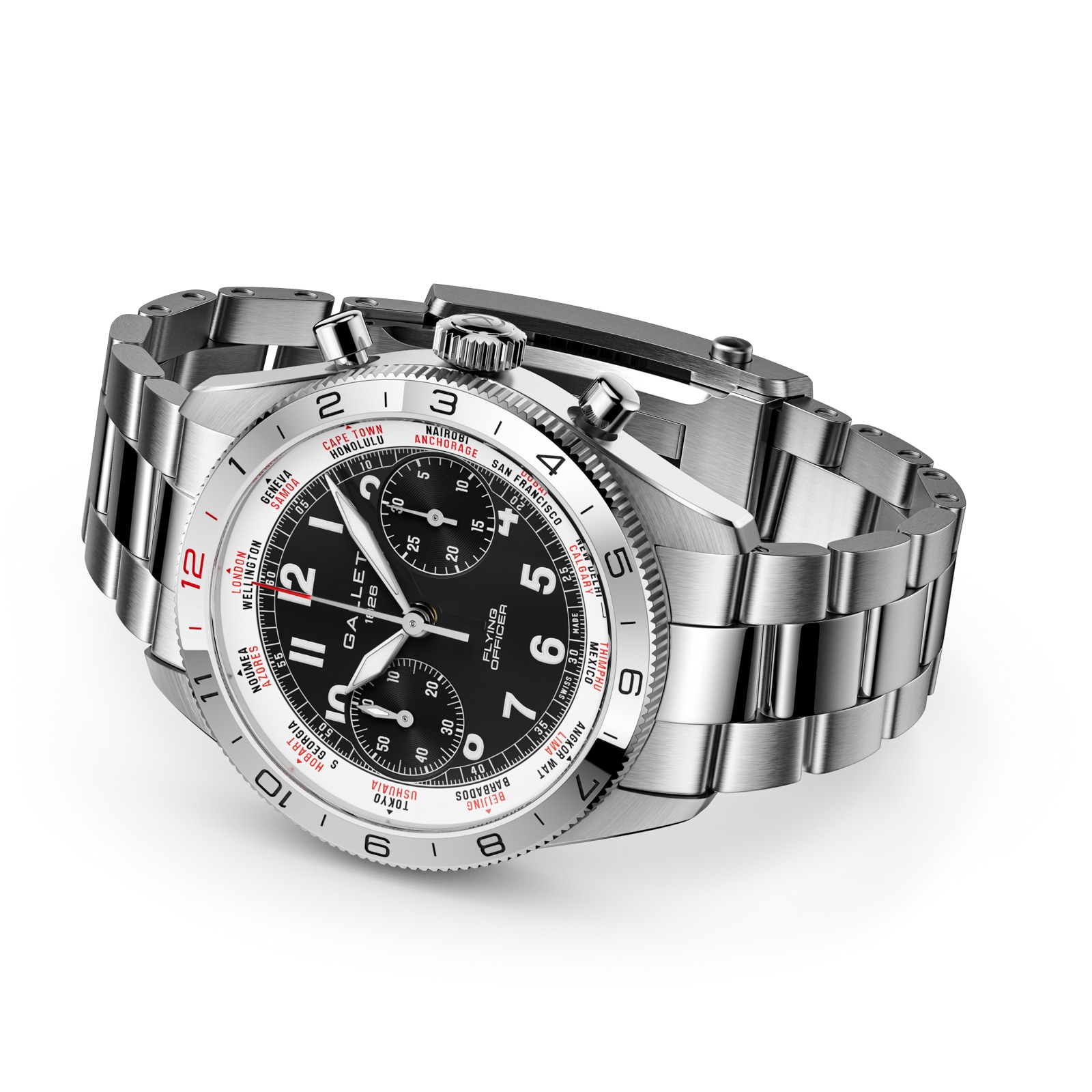 Gallet Flying Officer Chronograph Automatic 40mm Unisex Watch Black Dial