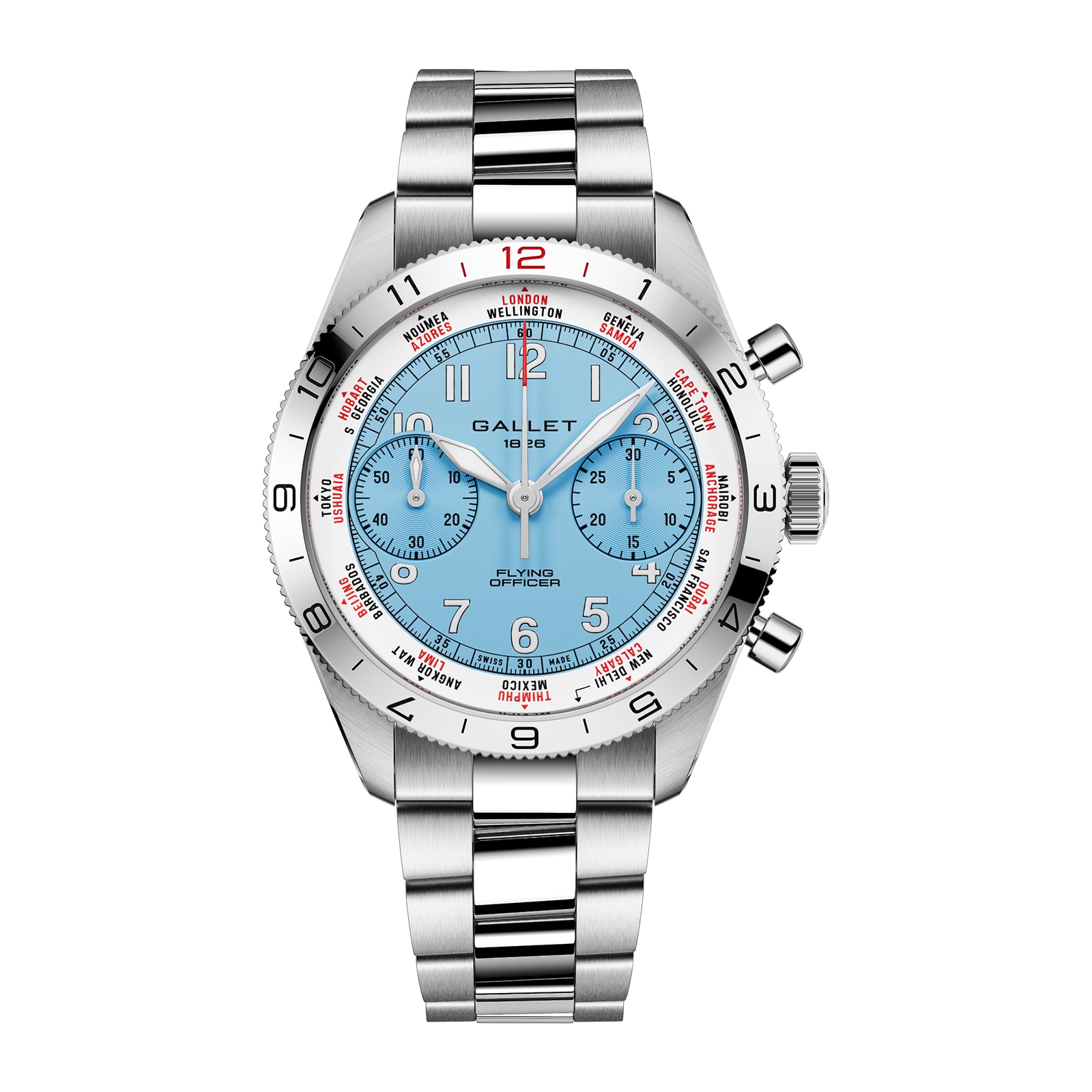 Gallet Flying Officer Chronograph Automatic 40mm Unisex Watch Sky Blue Dial