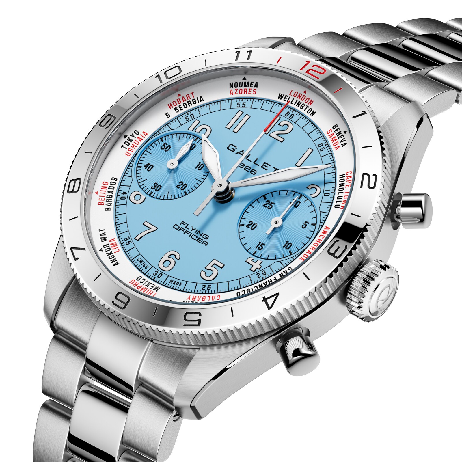 Gallet Flying Officer Chronograph Automatic 40mm Unisex Watch Sky Blue Dial