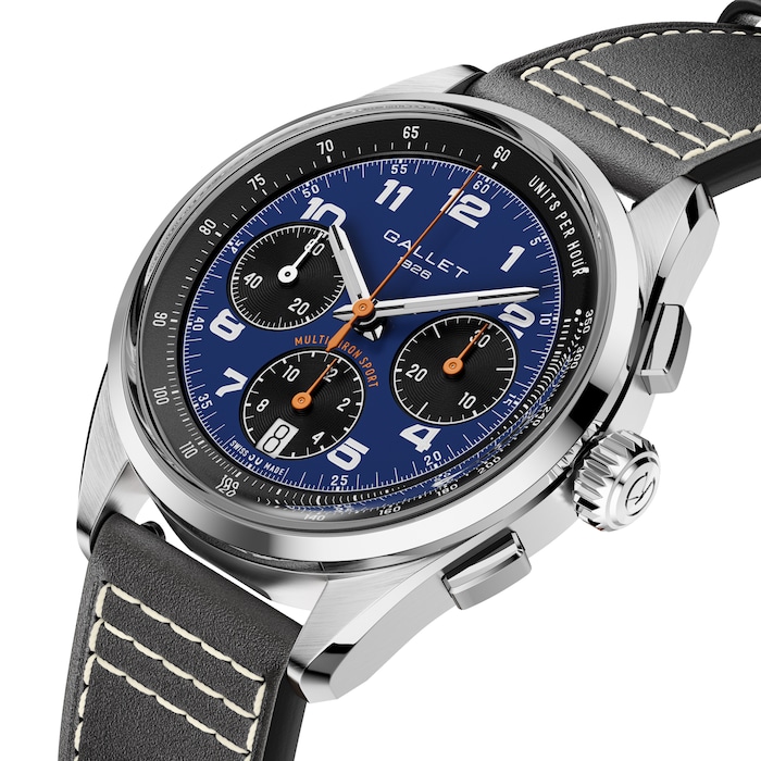 Gallet Multichron Sport Chronograph Automatic 41mm Unisex Watch Blue Dial Leather