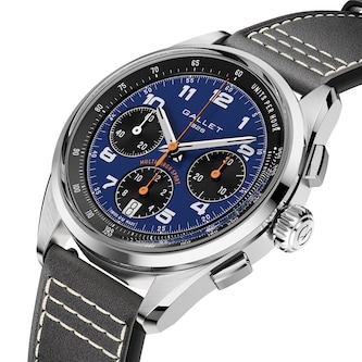 Gallet Multichron Sport Chronograph Automatic 41mm Unisex Watch Blue Dial Leather