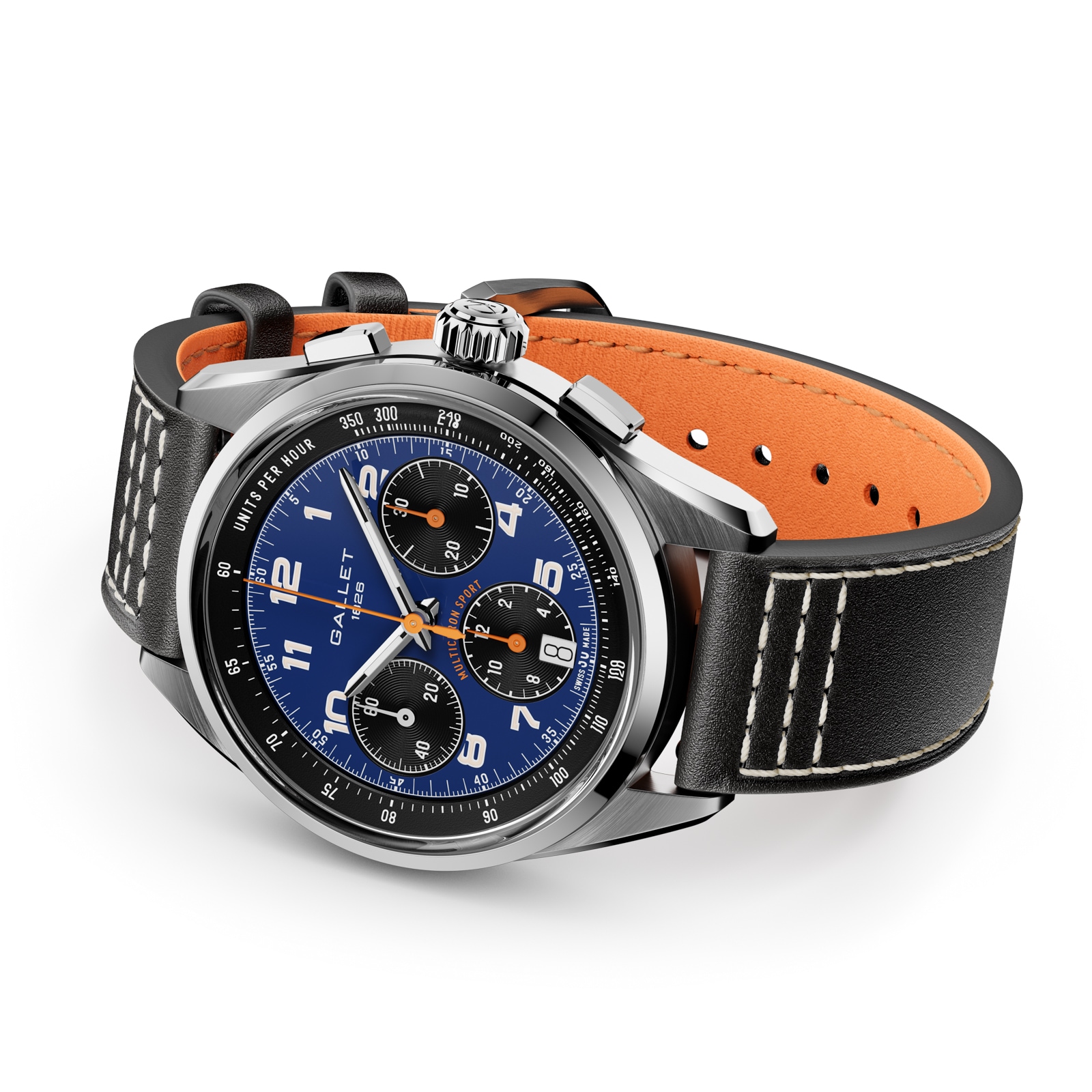 Gallet Multichron Sport Chronograph Automatic 41mm Unisex Watch Blue Dial Leather