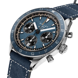 Gallet Multichron Pilot Chronograph Automatic 42mm Unisex Watch Blue Dial Fabric Gallet Multichron Pilot Chronograph Automatic 42mm Unisex Watch Blue Dial Fabric