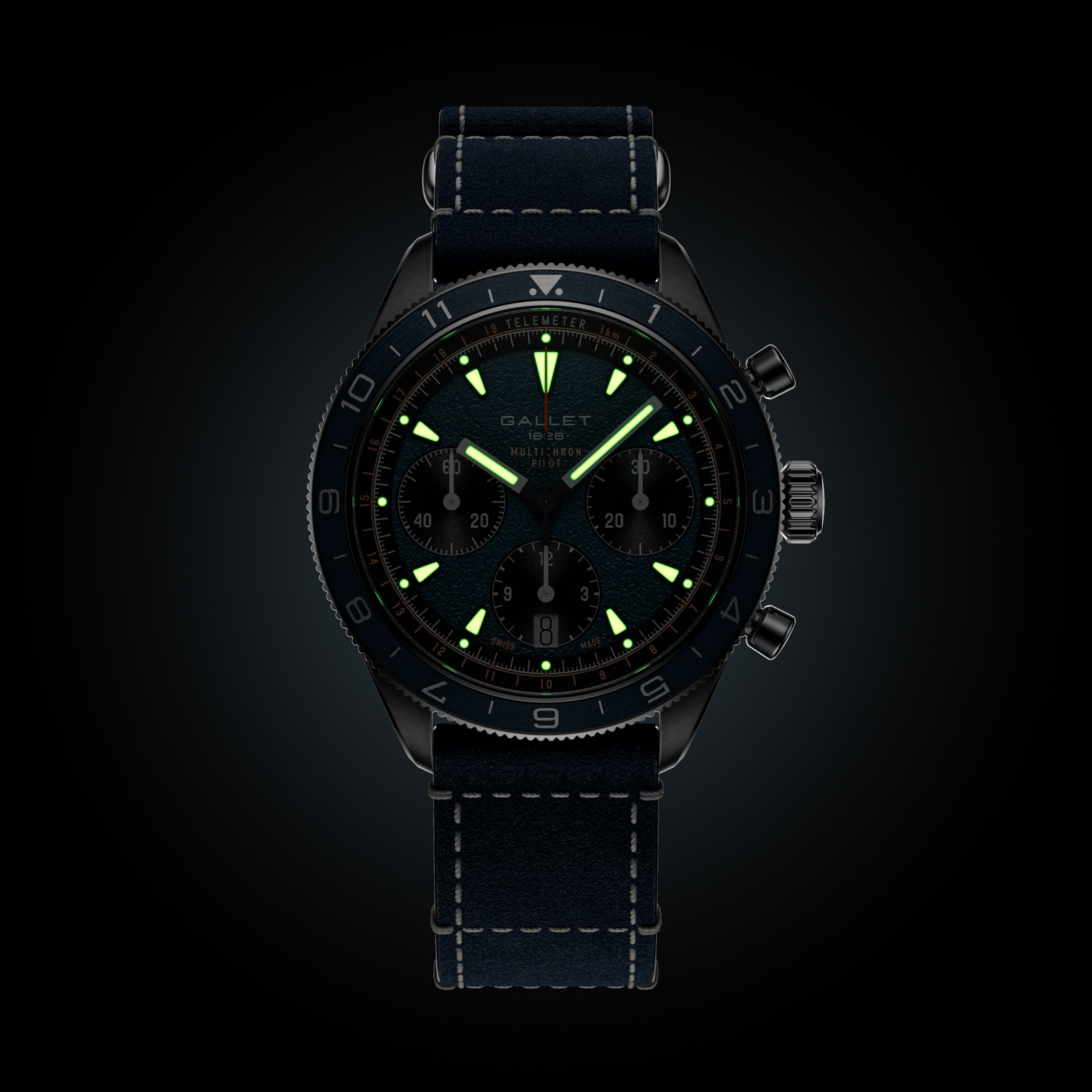 Gallet Multichron Pilot Chronograph Automatic 42mm Unisex Watch Blue Dial Fabric