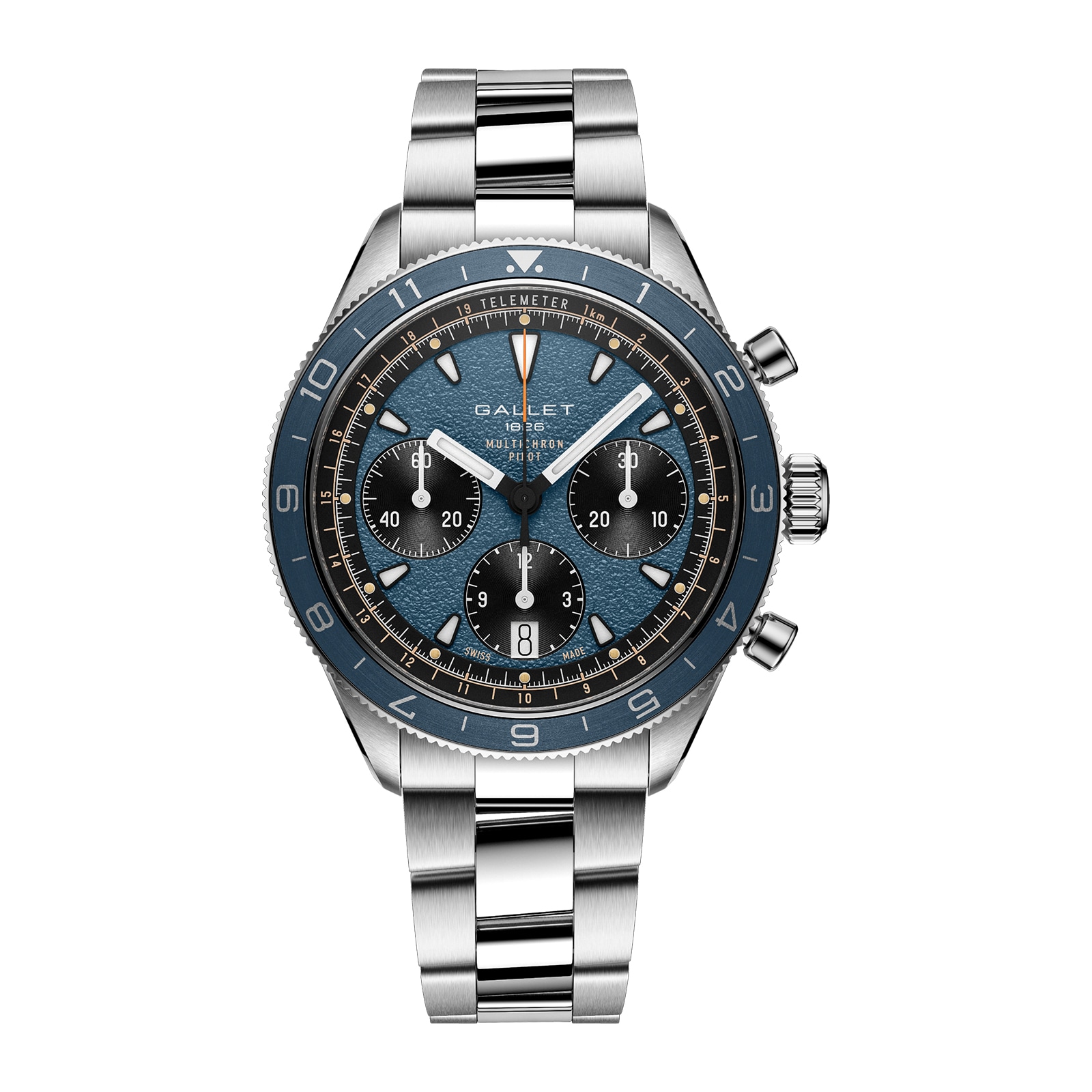 Gallet Multichron Pilot Chronograph Automatic 42mm Unisex Watch Blue Dial