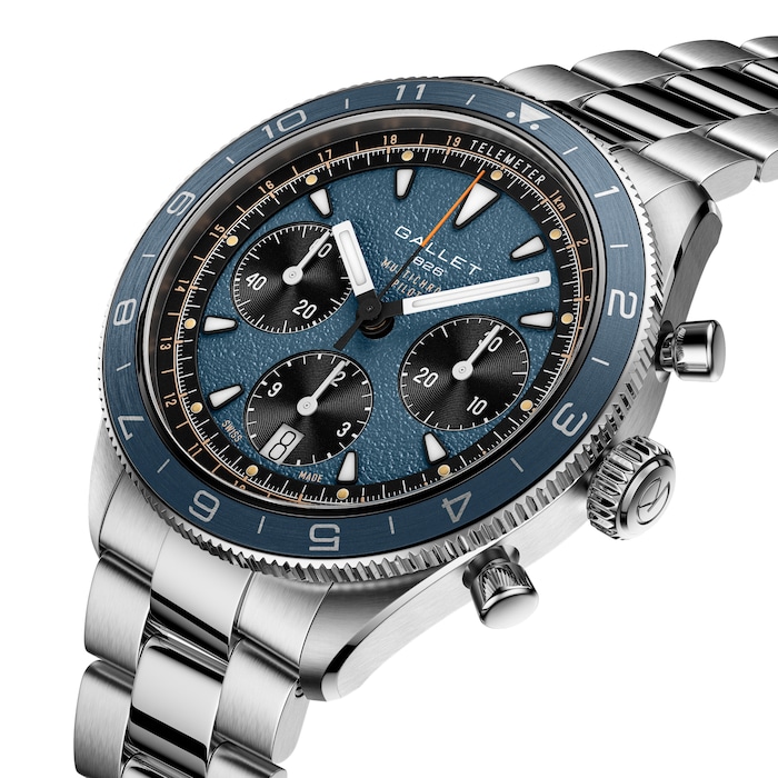 Gallet Multichron Pilot Chronograph Automatic 42mm Unisex Watch Blue Dial