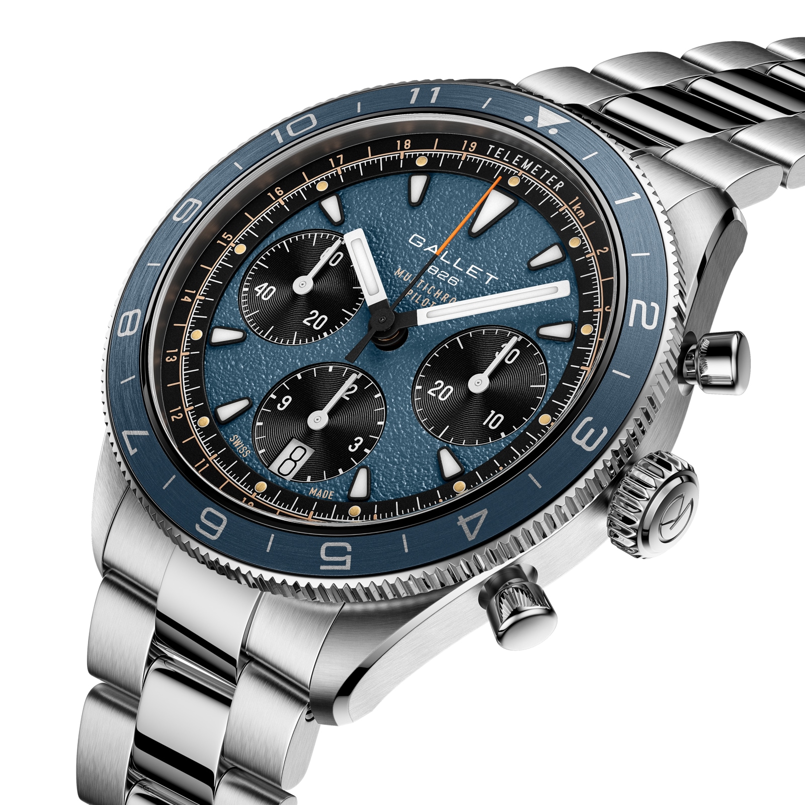 Gallet Multichron Pilot Chronograph Automatic 42mm Unisex Watch Blue Dial