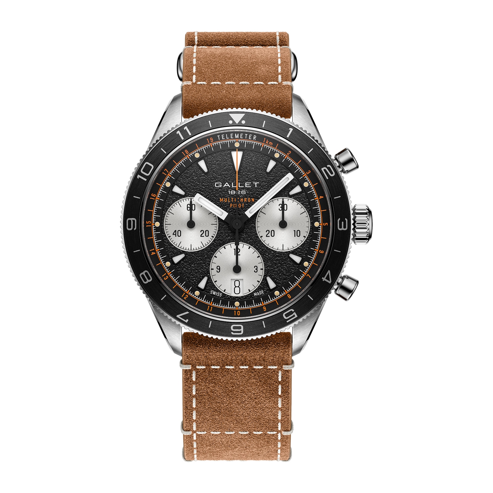 Gallet Multichron Pilot Chronograph Automatic 42mm Unisex Watch Black Dial Leather Gallet Multichron Pilot Chronograph Automatic 42mm Unisex Watch Black Dial Leather