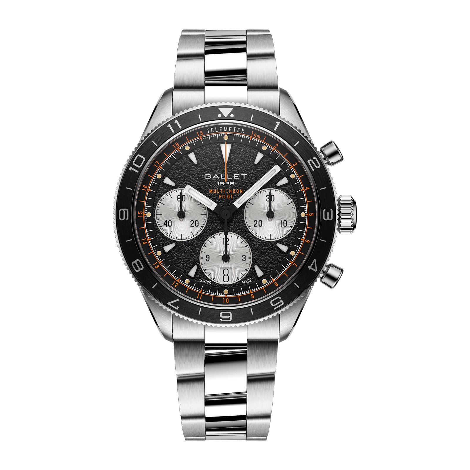 Gallet Multichron Pilot Chronograph Automatic 42mm Unisex Watch Black Dial