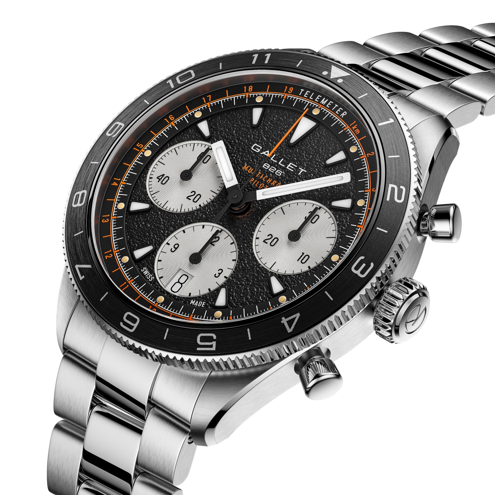 Gallet Multichron Pilot Chronograph Automatic 42mm Unisex Watch Black Dial