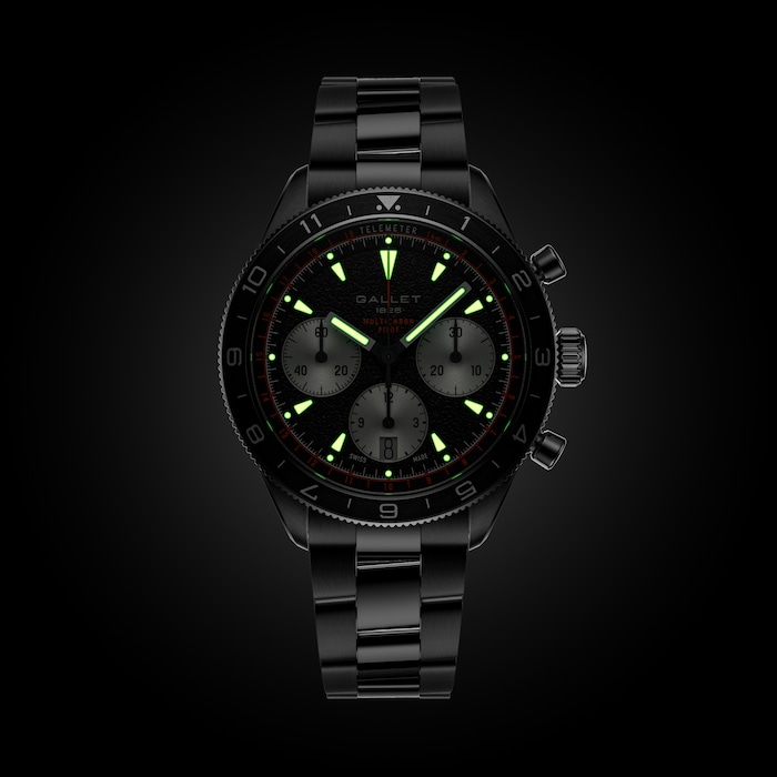 Gallet Multichron Pilot Chronograph Automatic 42mm Unisex Watch Black Dial