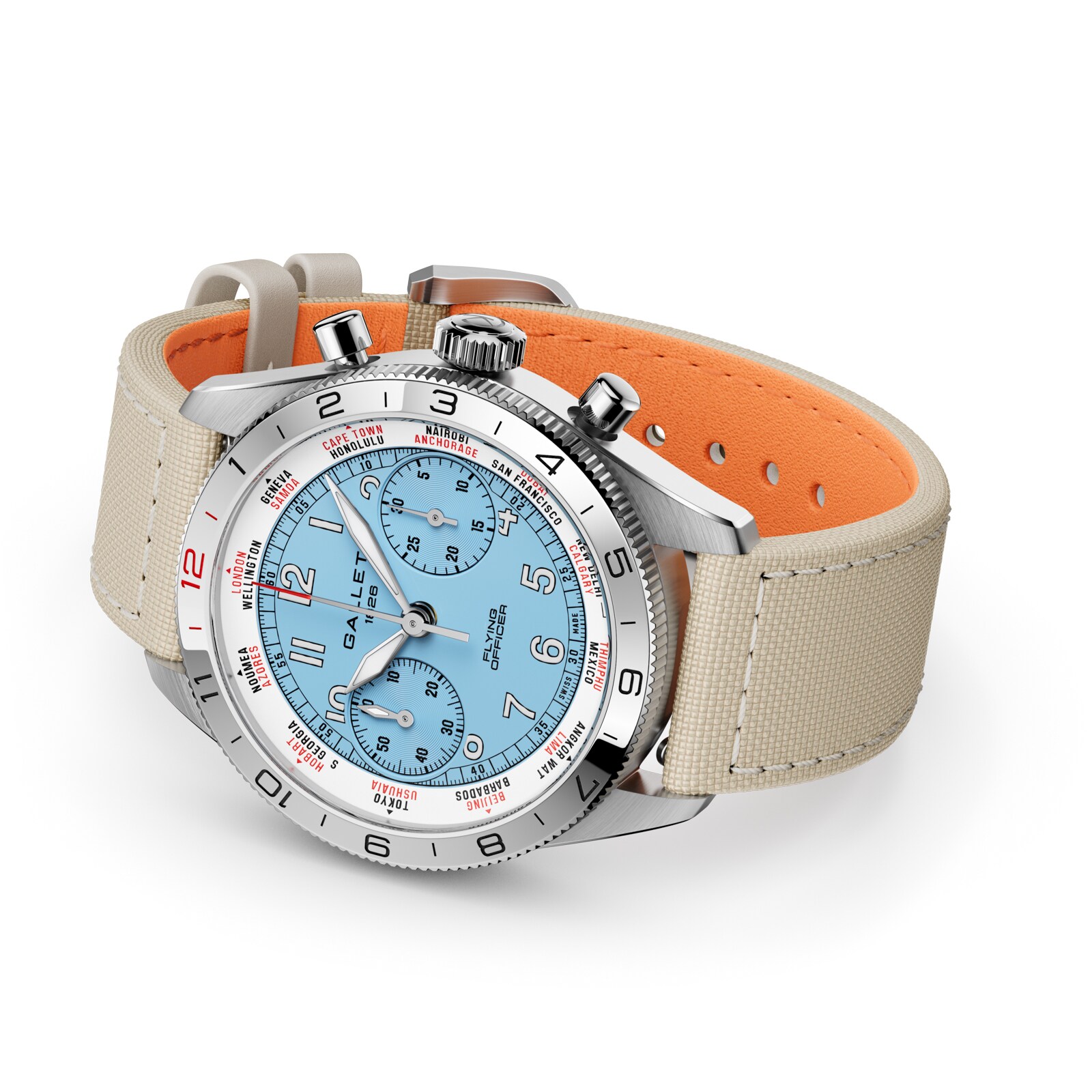 Gallet Flying Officer Chronograph Automatic 40mm Unisex Watch Sky Blue Dial Fabric