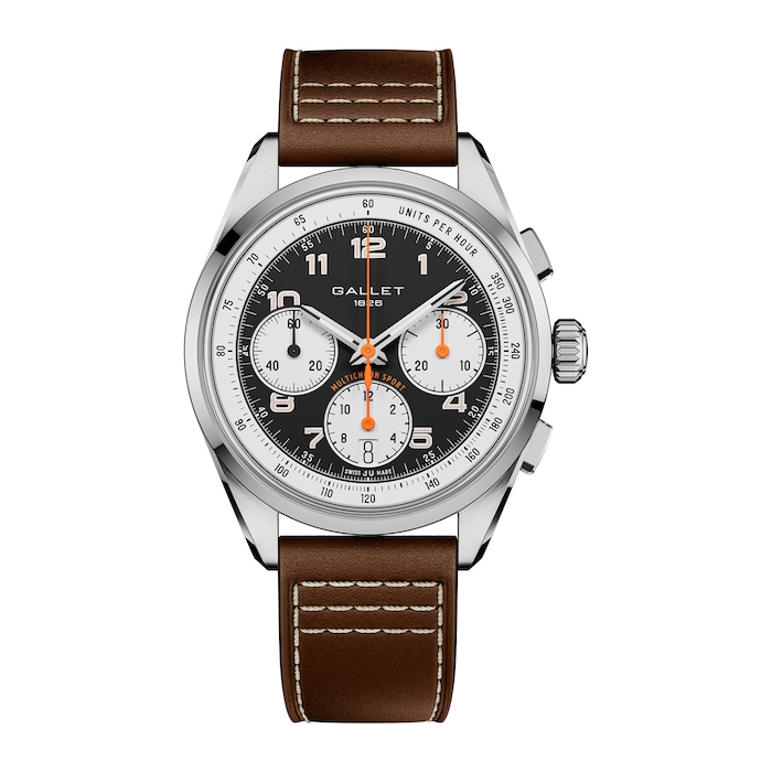 Gallet Multichron Sport Chronograph Automatic 41mm Unisex Watch Black Dial Leather