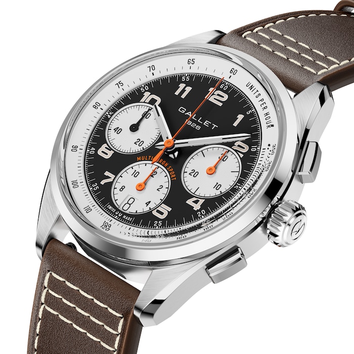 Gallet Multichron Sport Chronograph Automatic 41mm Unisex Watch Black Dial Leather