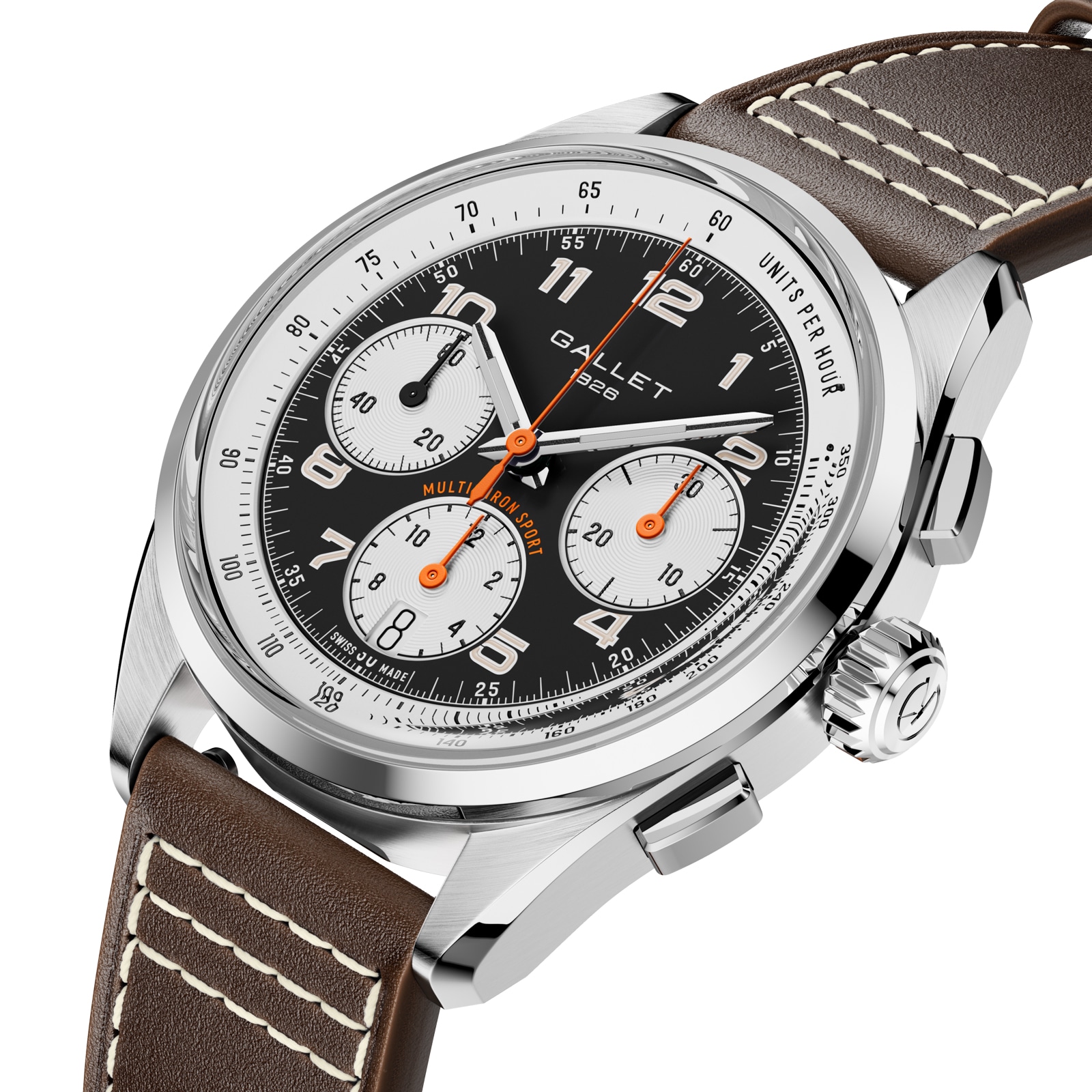 Gallet Multichron Sport Chronograph Automatic 41mm Unisex Watch Black Dial Leather