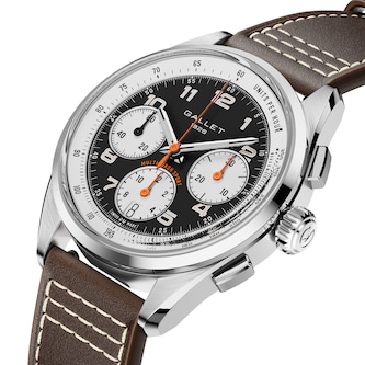 Gallet Multichron Sport Chronograph Automatic 41mm Unisex Watch Black Dial Leather