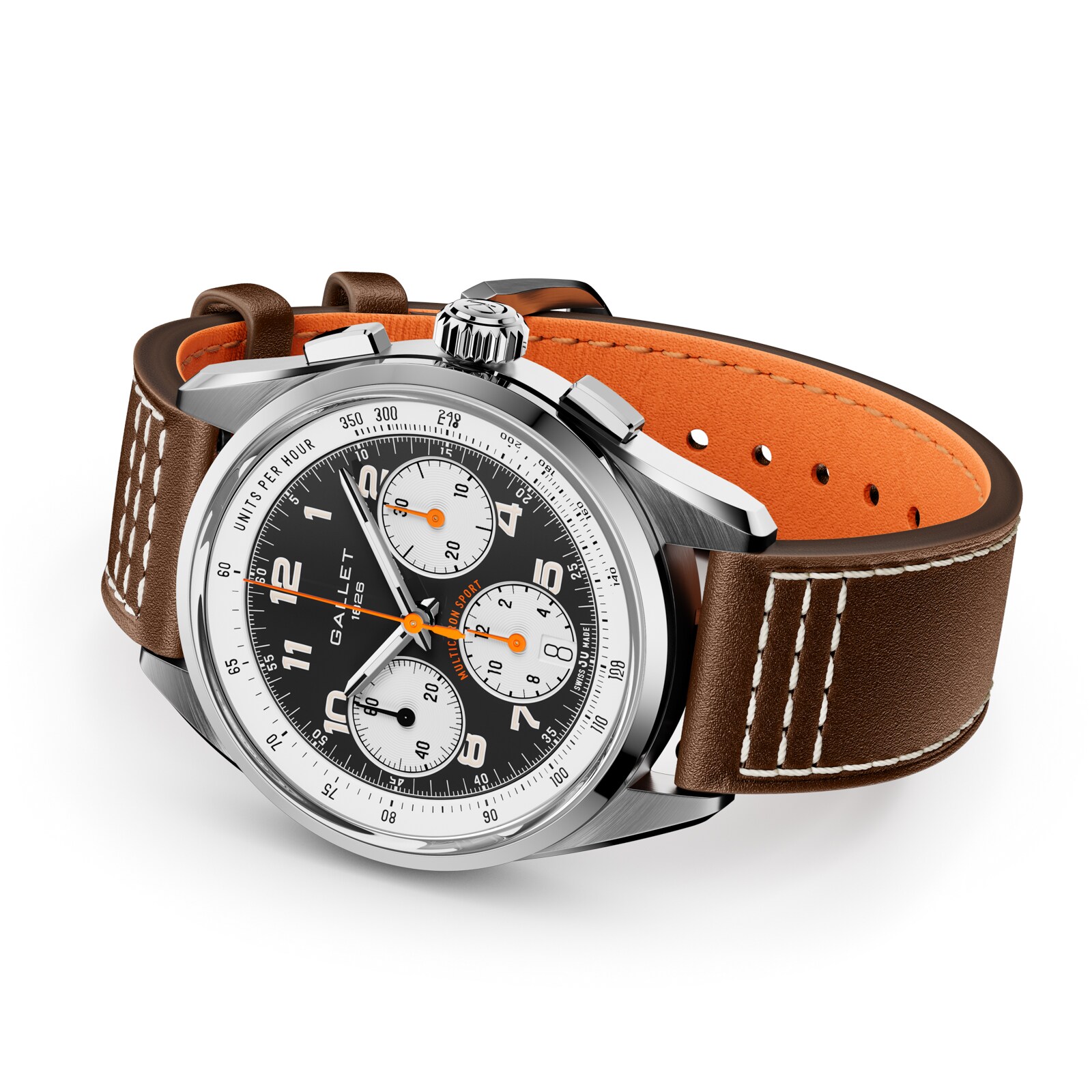 Gallet Multichron Sport Chronograph Automatic 41mm Unisex Watch Black Dial Leather