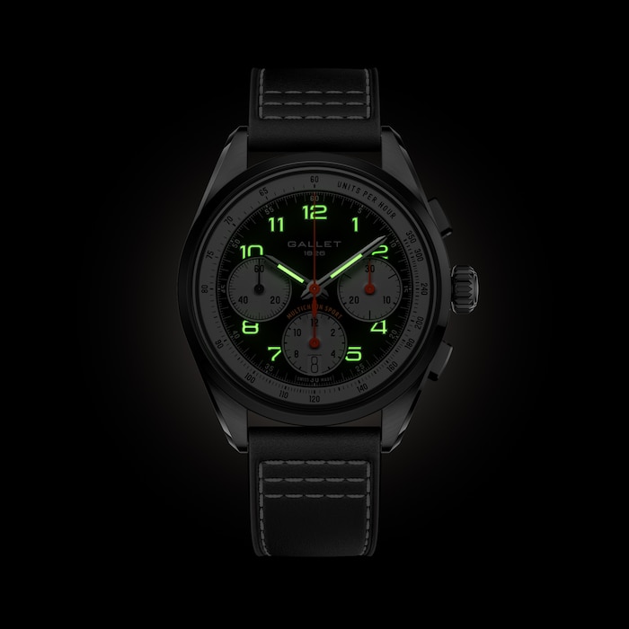 Gallet Multichron Sport Chronograph Automatic 41mm Unisex Watch Black Dial Leather