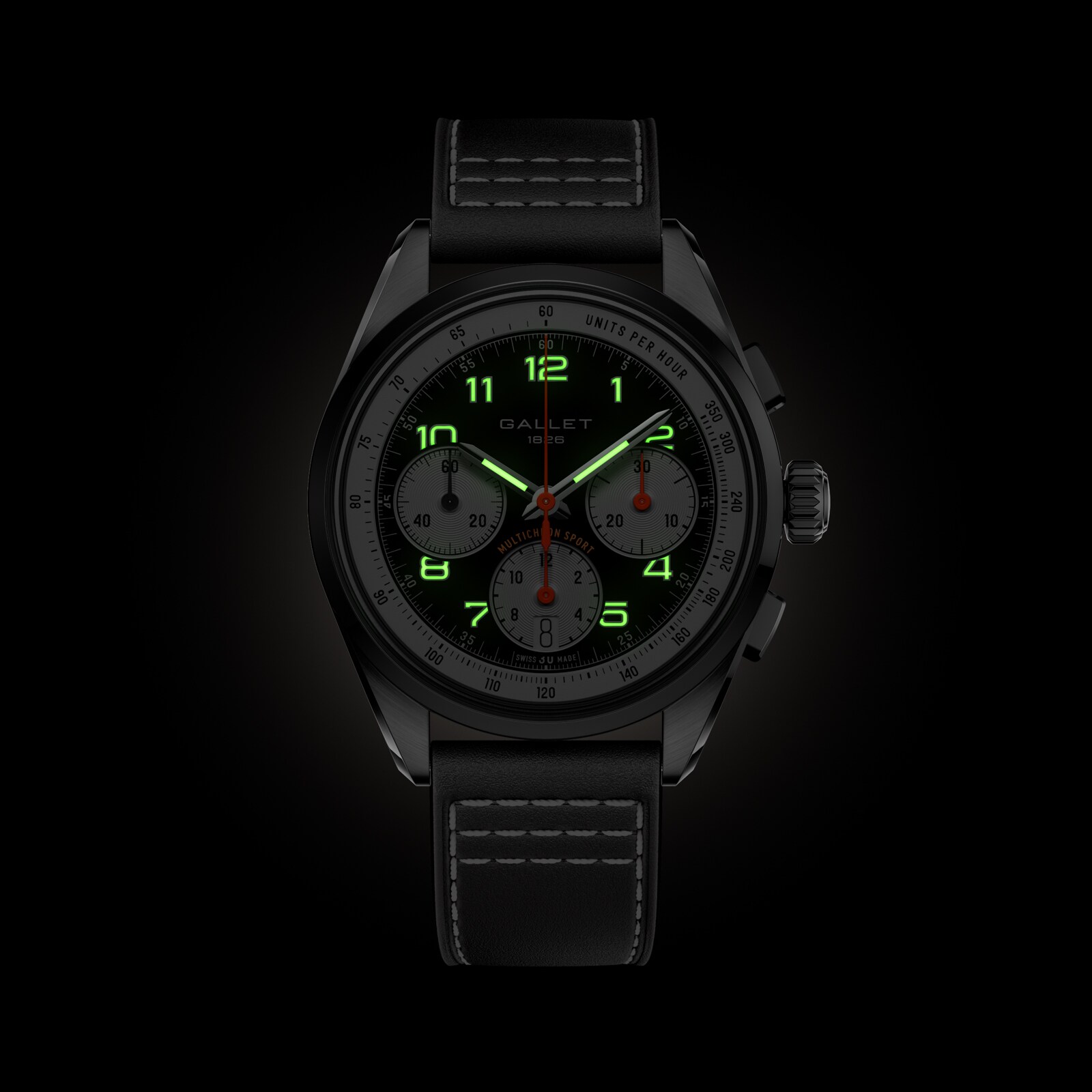 Gallet Multichron Sport Chronograph Automatic 41mm Unisex Watch Black Dial Leather