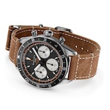 Gallet Multichron Pilot Chronograph Automatic 42mm Unisex Watch Black Dial Leather