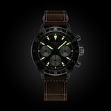 Gallet Multichron Pilot Chronograph Automatic 42mm Unisex Watch Black Dial Leather