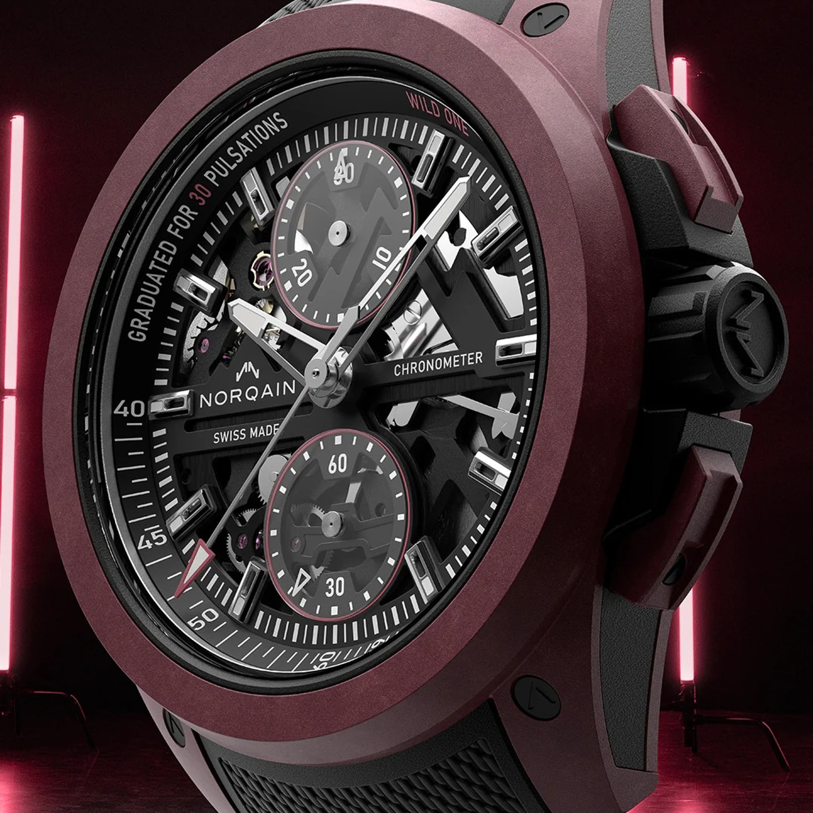 Norqain Wild One Skeleton Chronograph 42mm Burgundy Norqain Wild One Skeleton Chronograph 42mm Burgundy