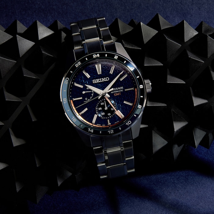 Seiko Presage Blue Sharp Edged Series GMT 42mm Mens Watch