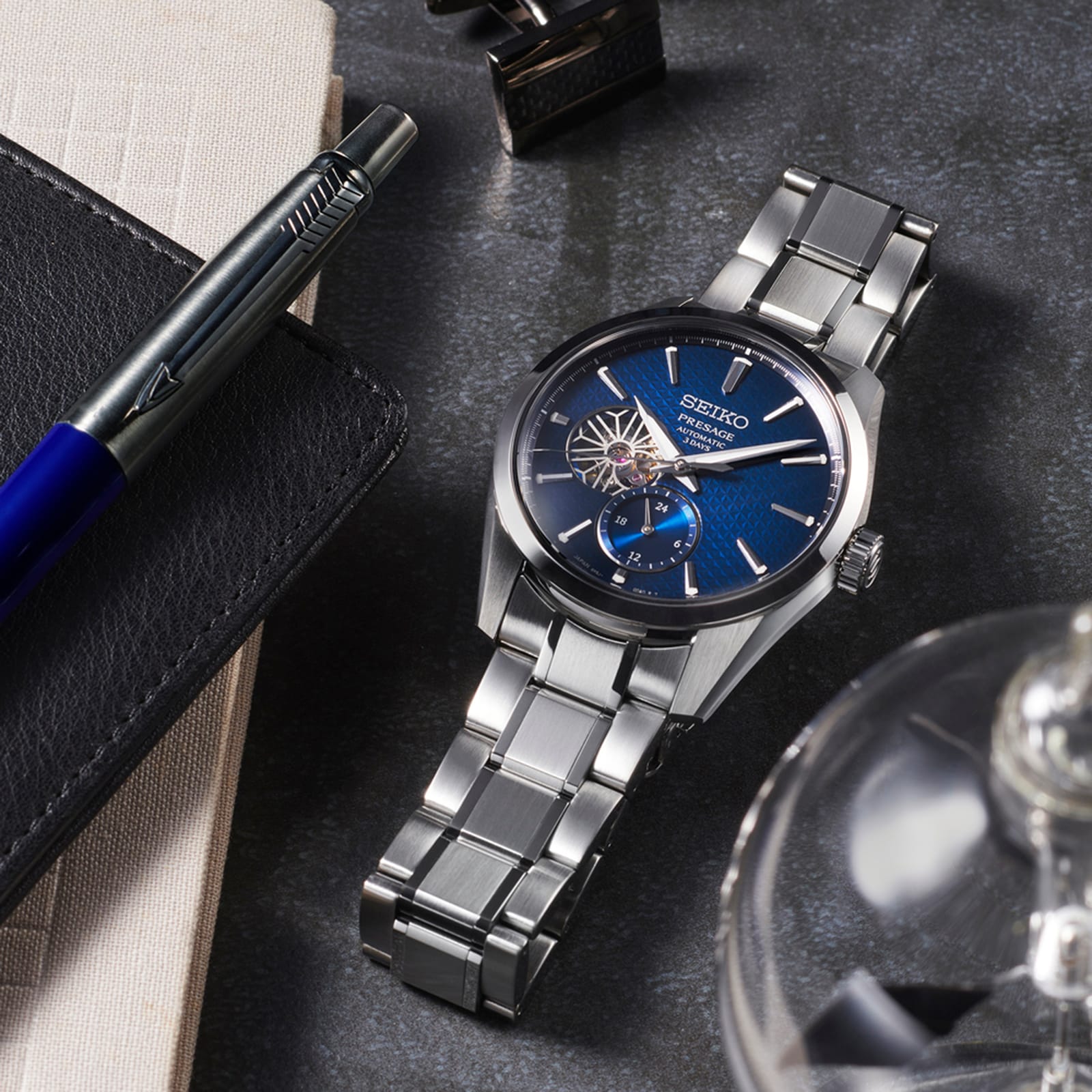 Seiko Presage Presage 'Ao' Sharp-Edged Open Heart 40mm Mens Watch Blue