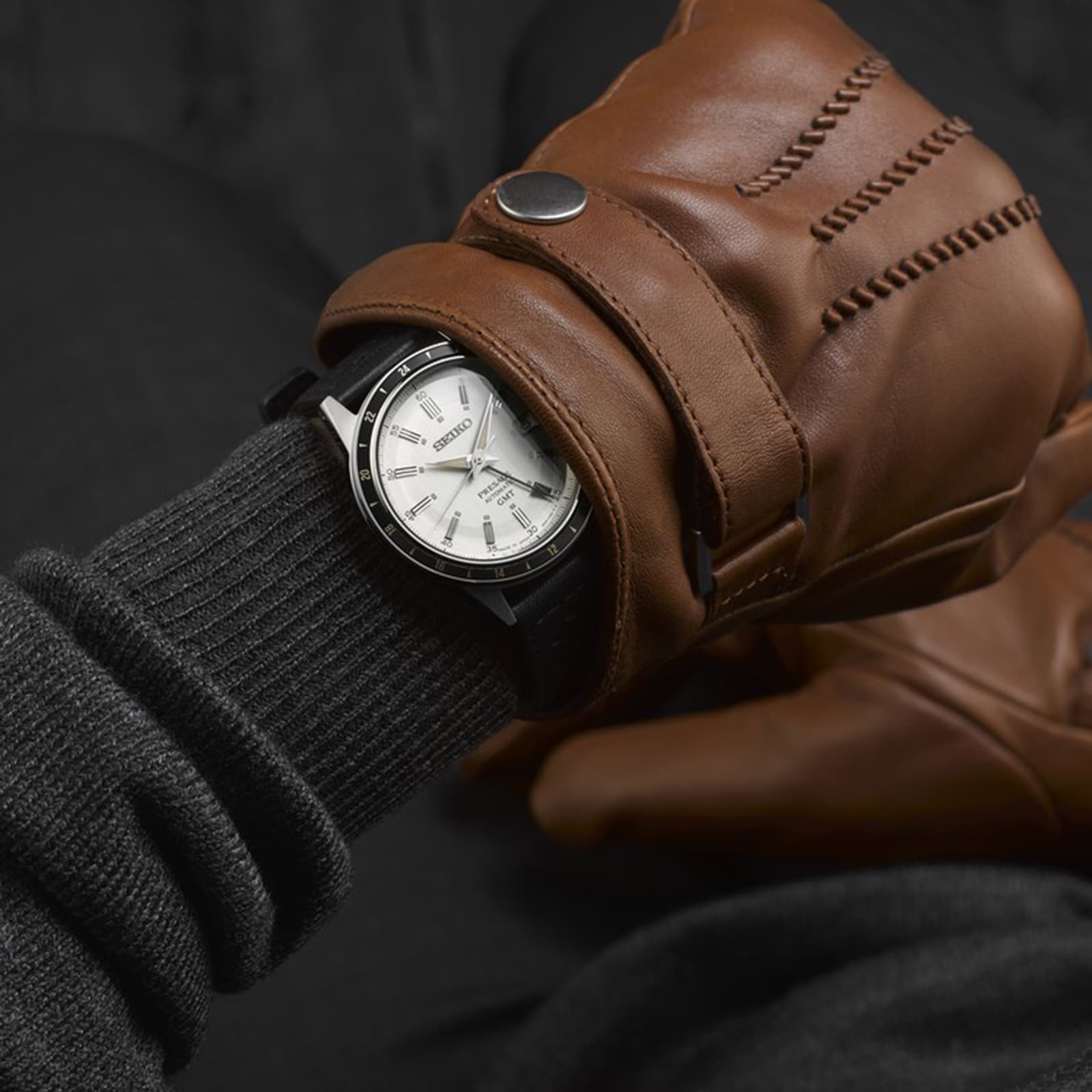 Seiko Presage Presage 'Stone' Style 60s Road Trip GMT 41mm Mens Watch Cream Seiko Presage Presage 'Stone' Style 60s Road Trip GMT 41mm Mens Watch Cream