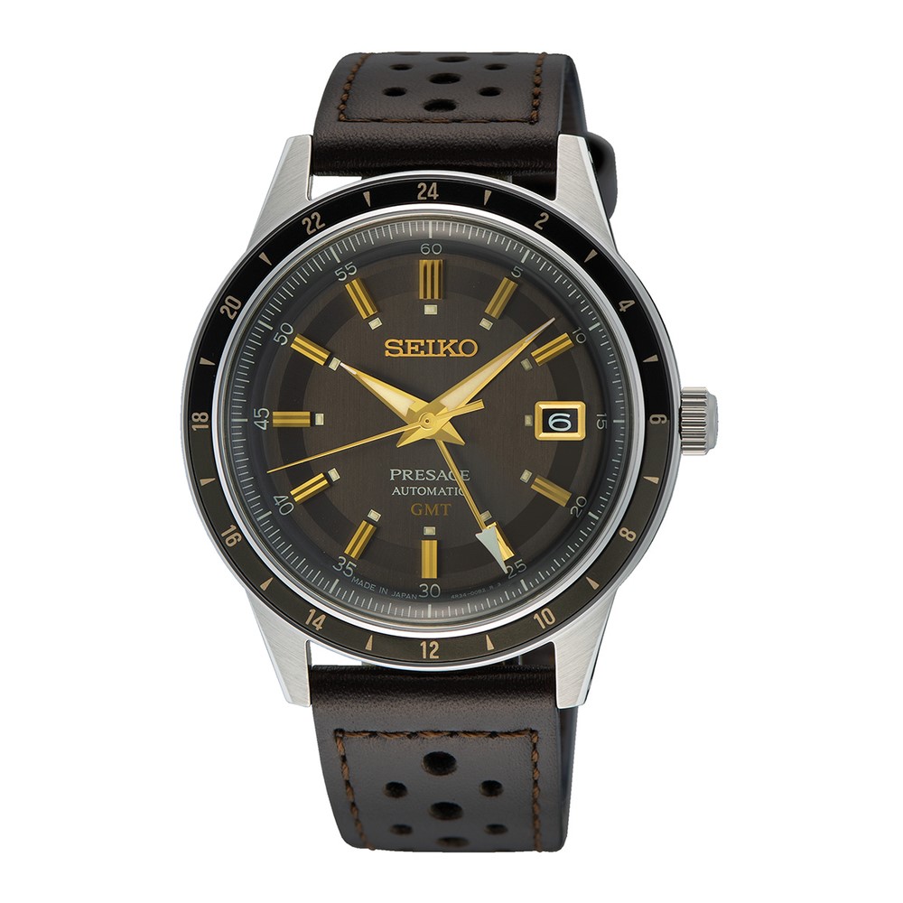 Seiko Presage Presage Fume Style 60s Road Trip GMT 41mm Mens Watch Grey Seiko Presage Presage Fume Style 60s Road Trip GMT 41mm Mens Watch Grey