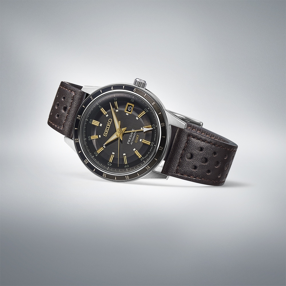 Seiko Presage Presage Fume Style 60s Road Trip GMT 41mm Mens Watch Grey Seiko Presage Presage Fume Style 60s Road Trip GMT 41mm Mens Watch Grey
