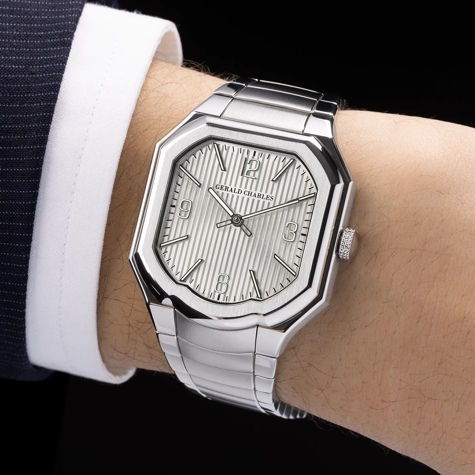 Gerald Charles Masterlink Silver 38mm Mens Watch Silver Gerald Charles Masterlink Silver 38mm Mens Watch Silver