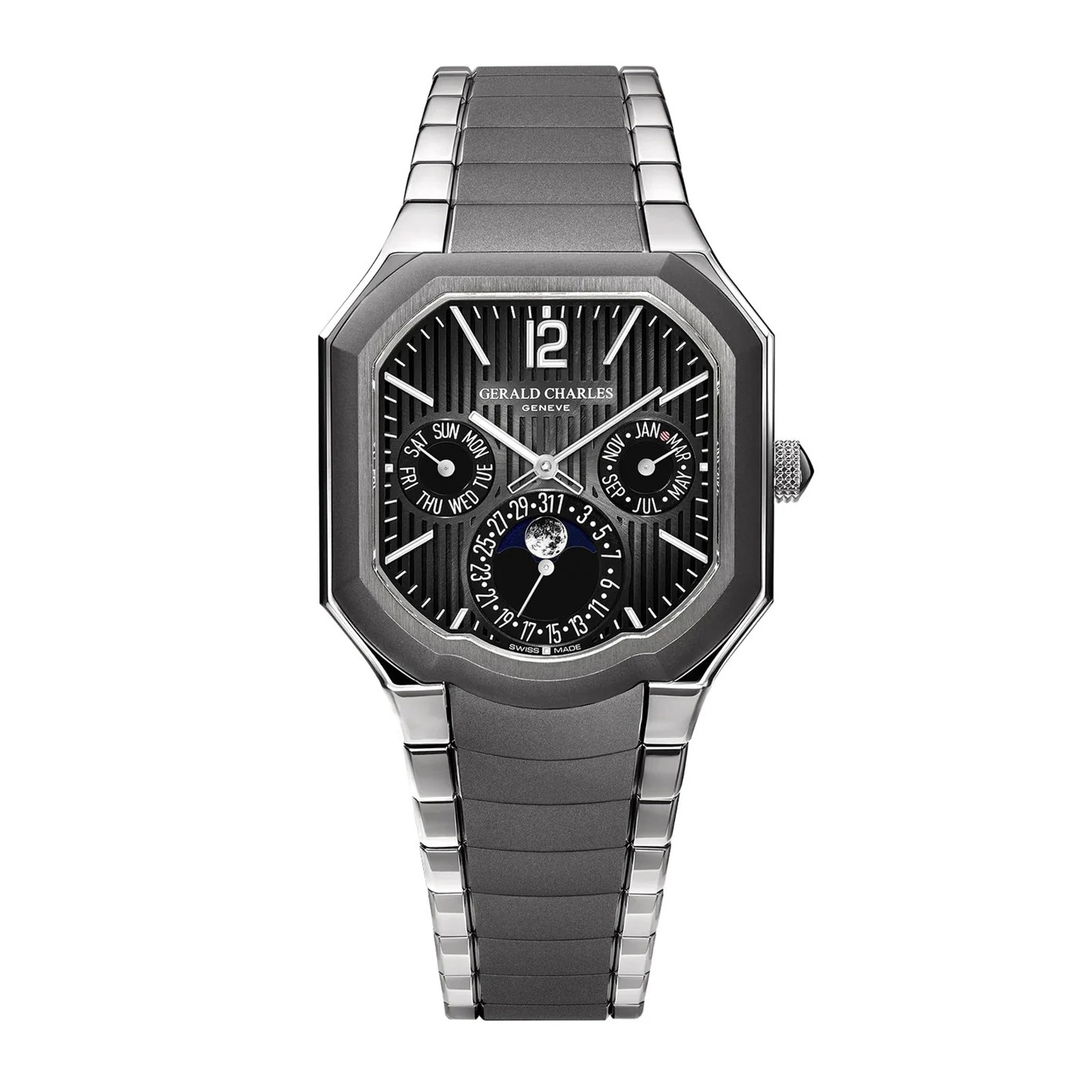 Gerald Charles Masterlink Perpetual Calendar 40mm Mens Watch Grey