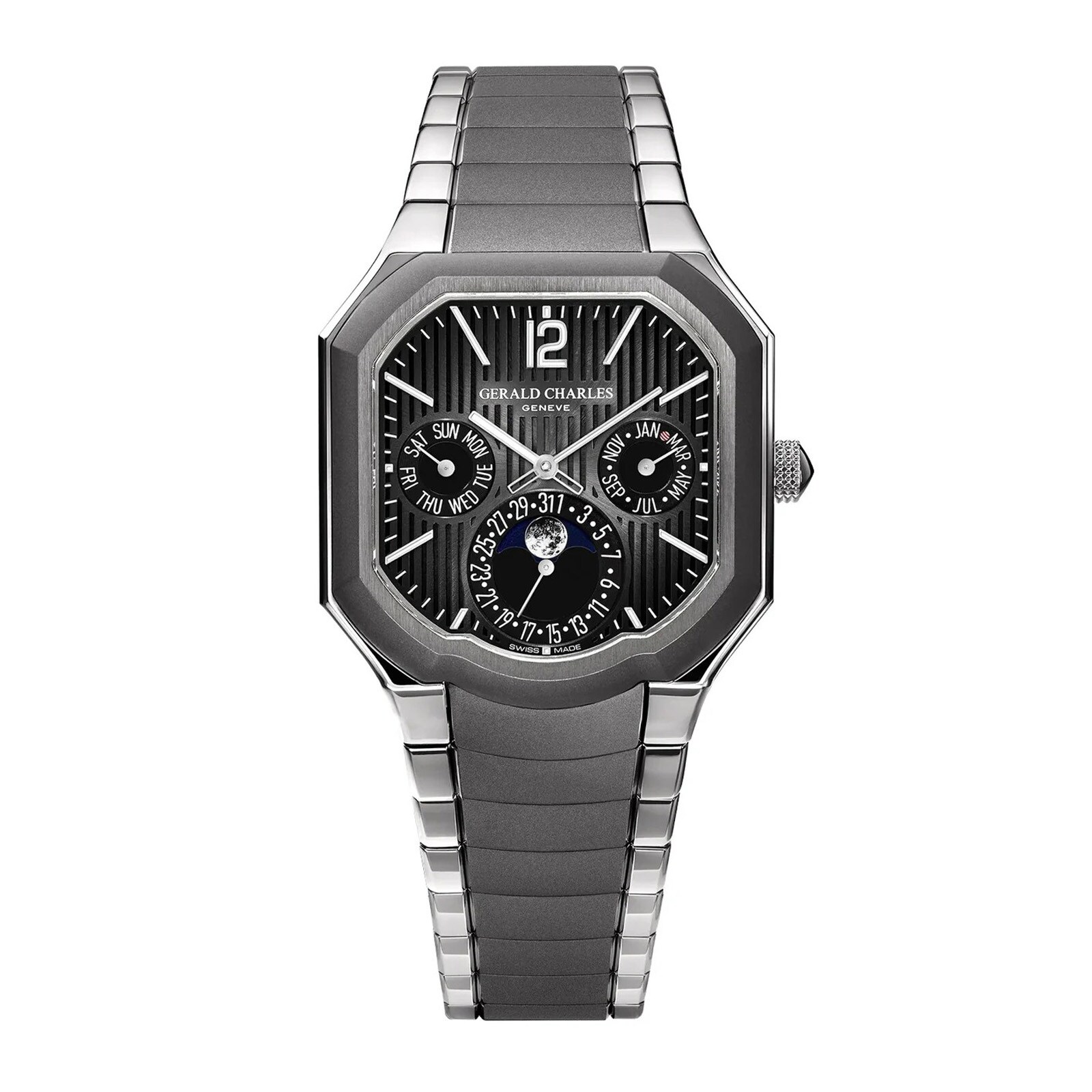 Gerald Charles Masterlink Perpetual Calendar 40mm Mens Watch Grey
