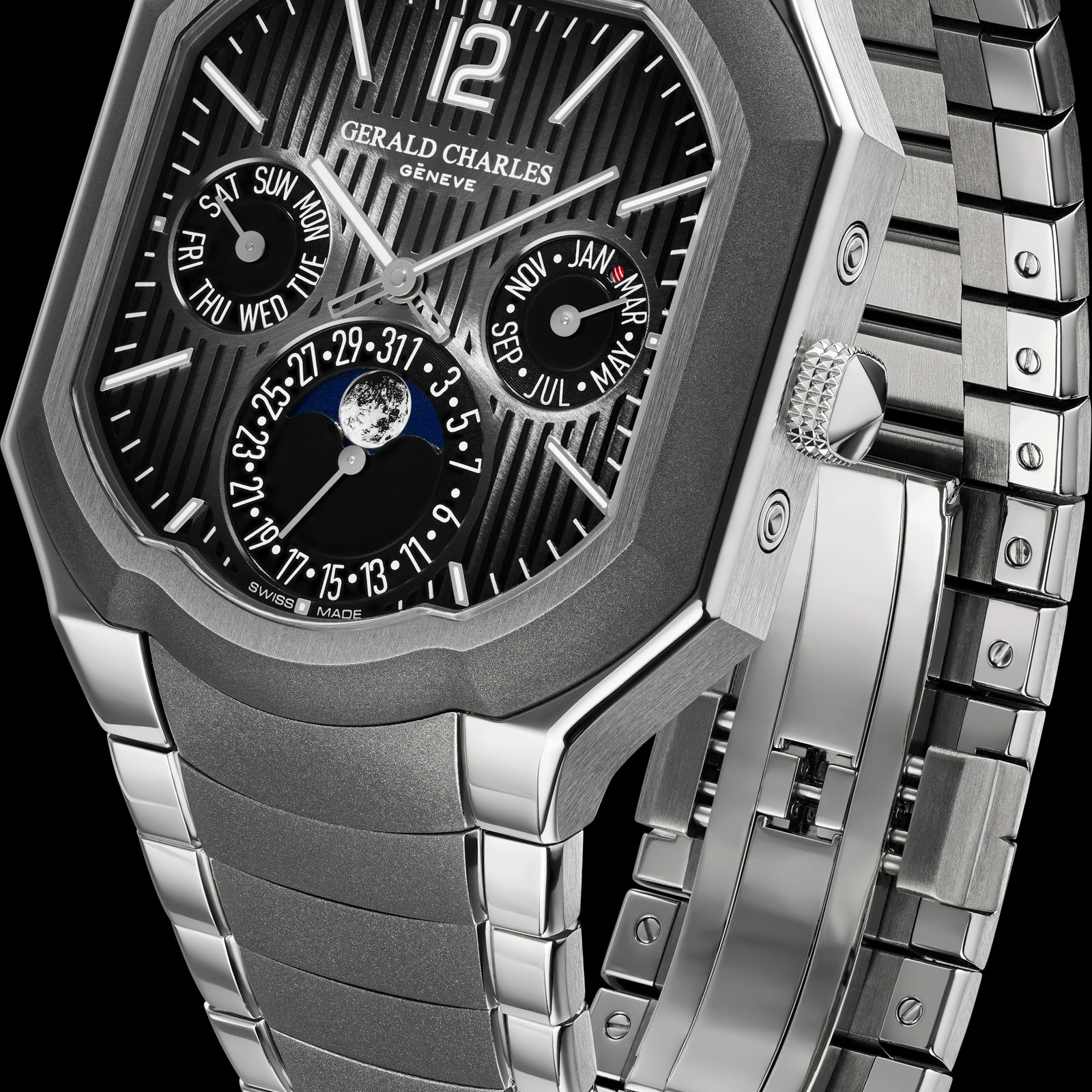Gerald Charles Masterlink Perpetual Calendar 40mm Mens Watch Grey