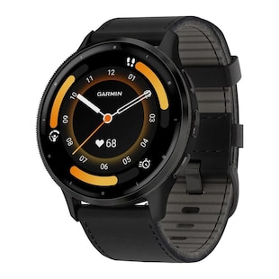 Garmin Venu 3 Slate Bezel, Black Case and Black Leather Band Smart Watch