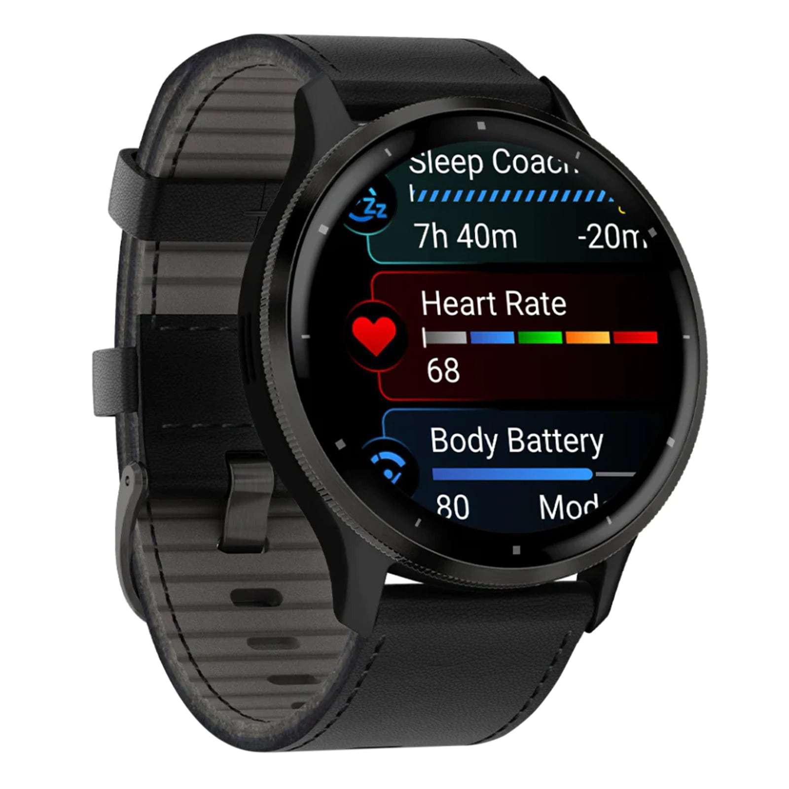 Garmin Venu 3 Slate Bezel, Black Case and Black Leather Band Smart Watch