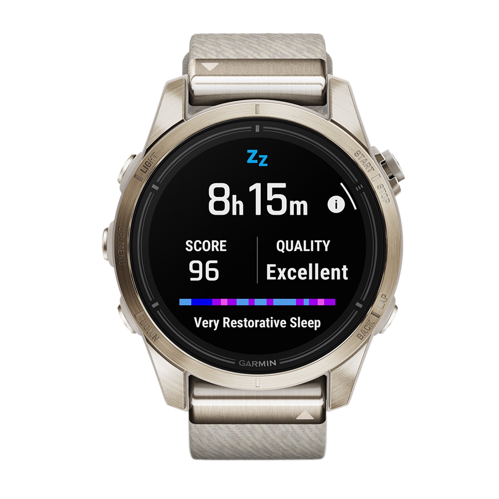 Garmin epix™ Pro (Gen 2) – Sapphire Edition 42mm Soft Gold with Cream Heathered Nylon Band Smart Watch