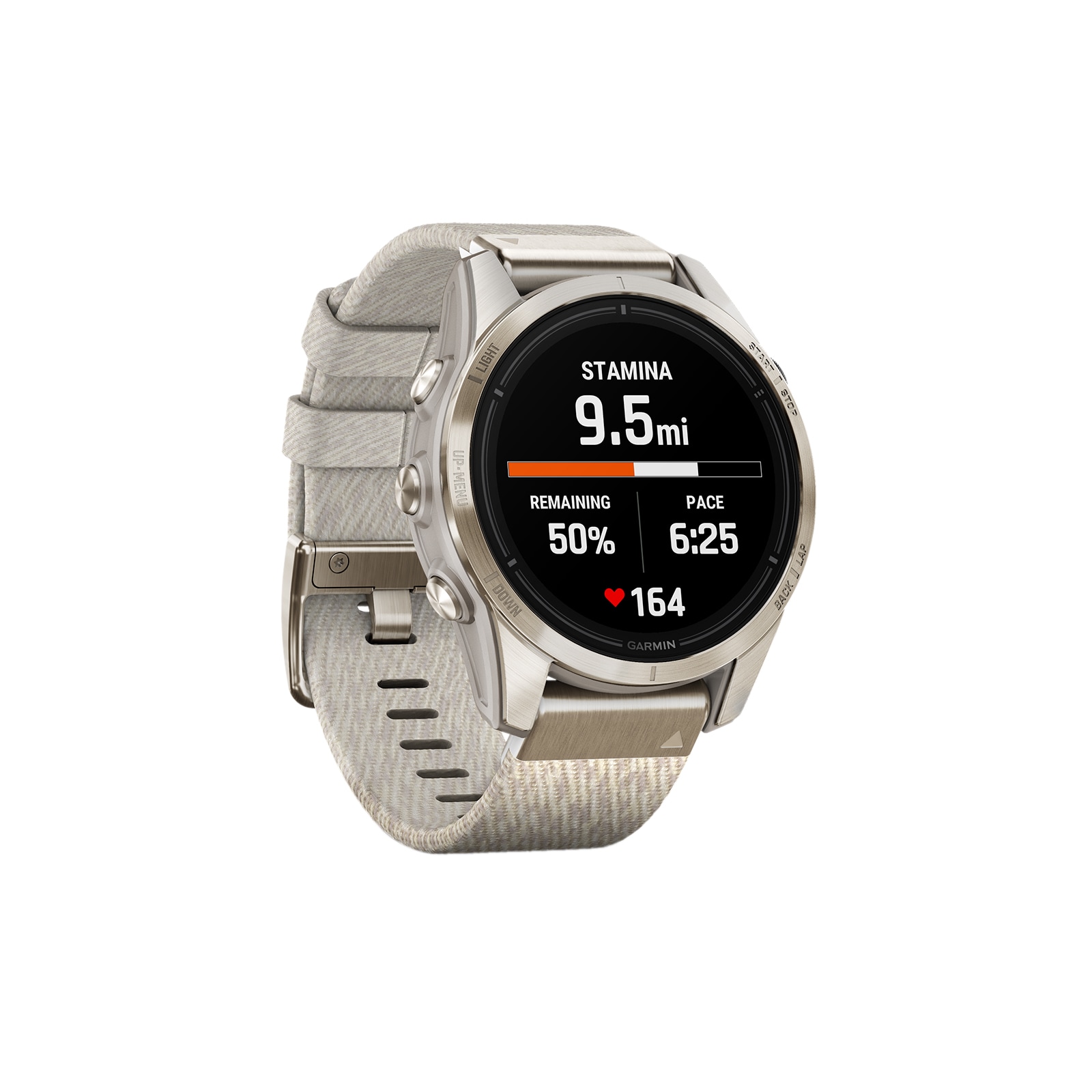 Garmin epix™ Pro (Gen 2) – Sapphire Edition 42mm Soft Gold with Cream Heathered Nylon Band Smart Watch