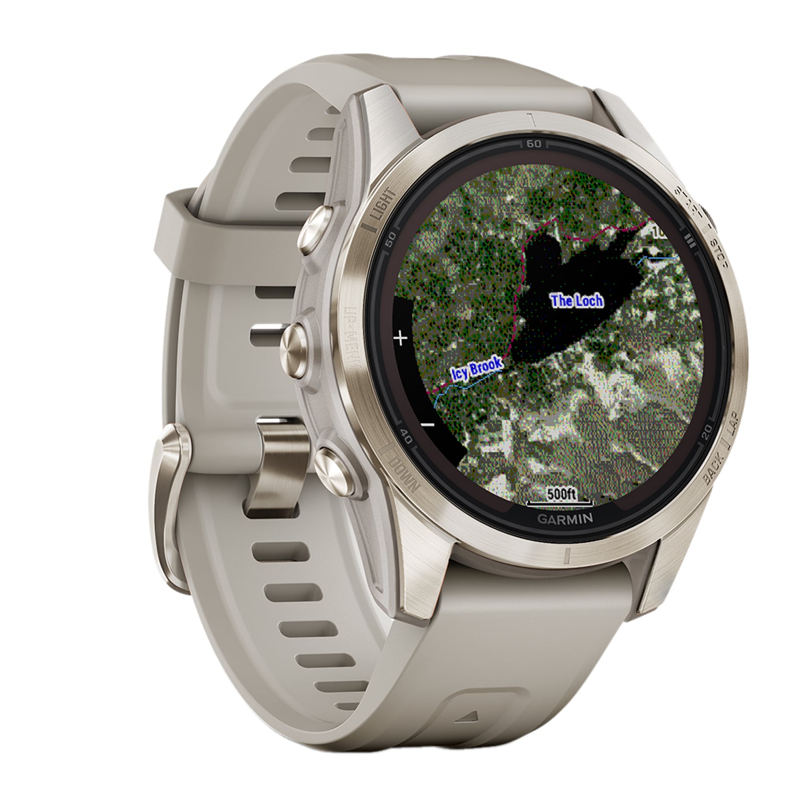 Garmin Fēnix® 7S Pro – Sapphire Solar Edition Soft Gold with Light Sand Band 42mm Smart Watch