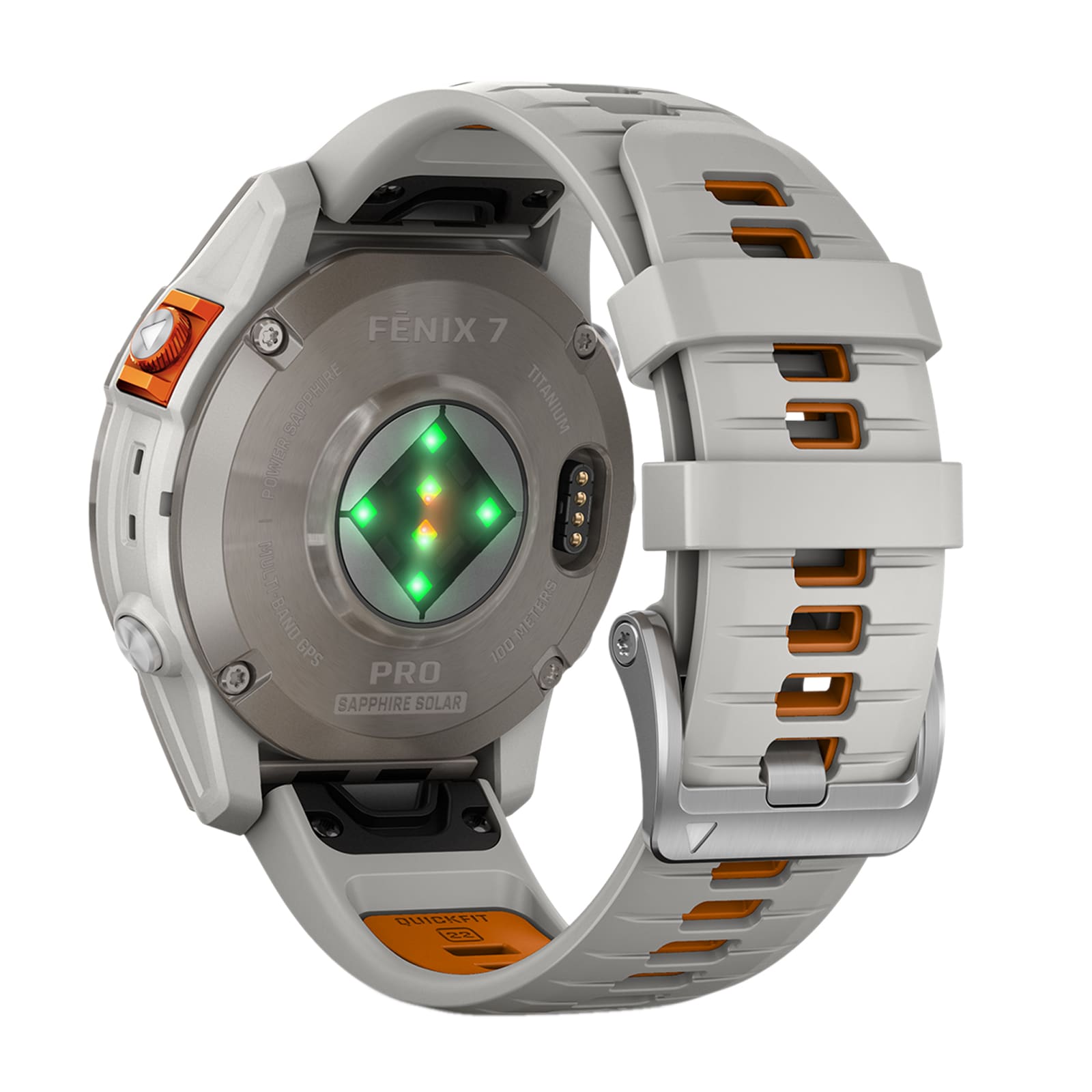 Garmin Fēnix® 7 Pro – Sapphire Solar Edition Titanium with Fog Gray/Ember Orange Band 47mm Smart Watch