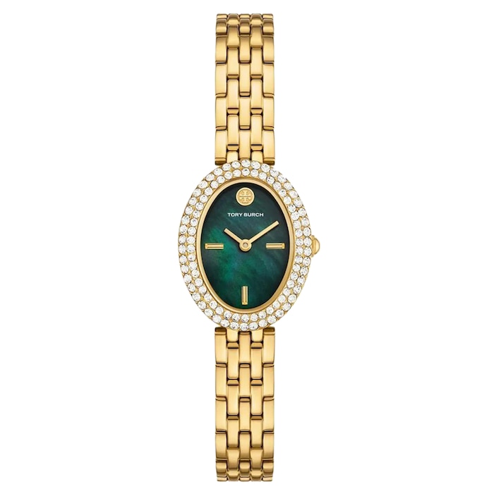 Tory Burch Oval Gold Plated Green Dial Ladies Watch