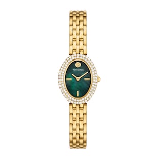 Tory Burch Oval Gold Plated Green Dial Ladies Watch