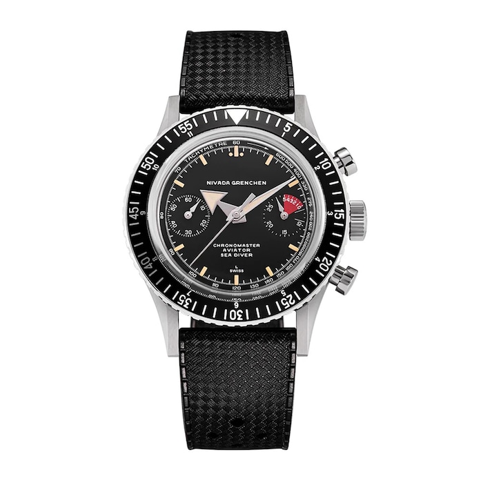 Nivada Grenchen Chronomaster Broad Arrow 38mm Mens Watch Black