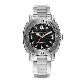 Nivada Grenchen White Pacman Depthmaster 39mm Mens Watch Black